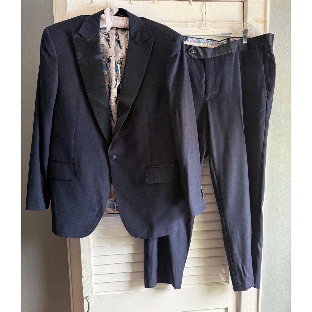 ROBERT GRAHAM Edson Navy Men's Suit Tuxedo 40R Blazer 40S Pants 100% wool